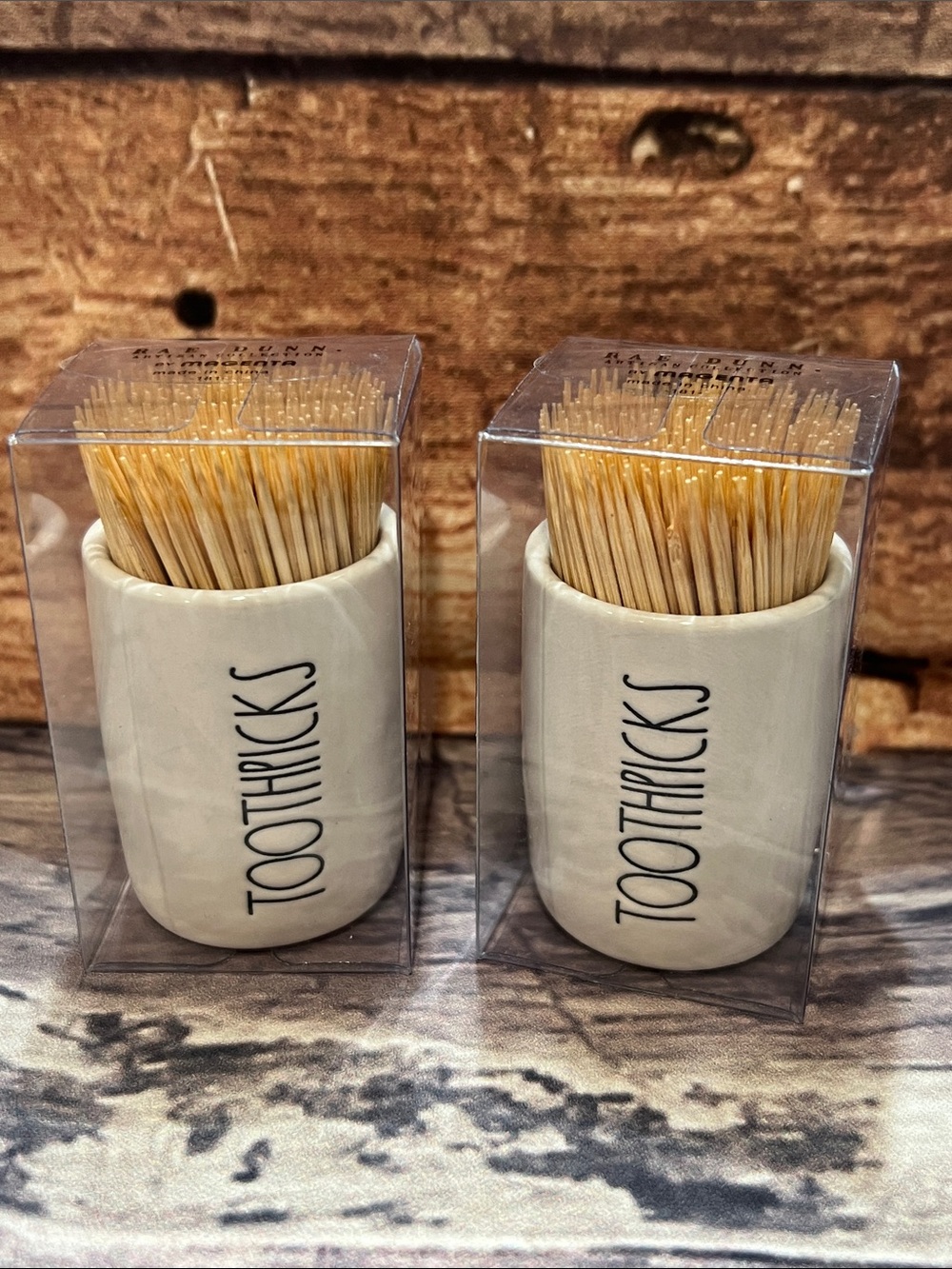Rae Dunn Ceramic Toothpick Holder - White with Natural Toothpicks
